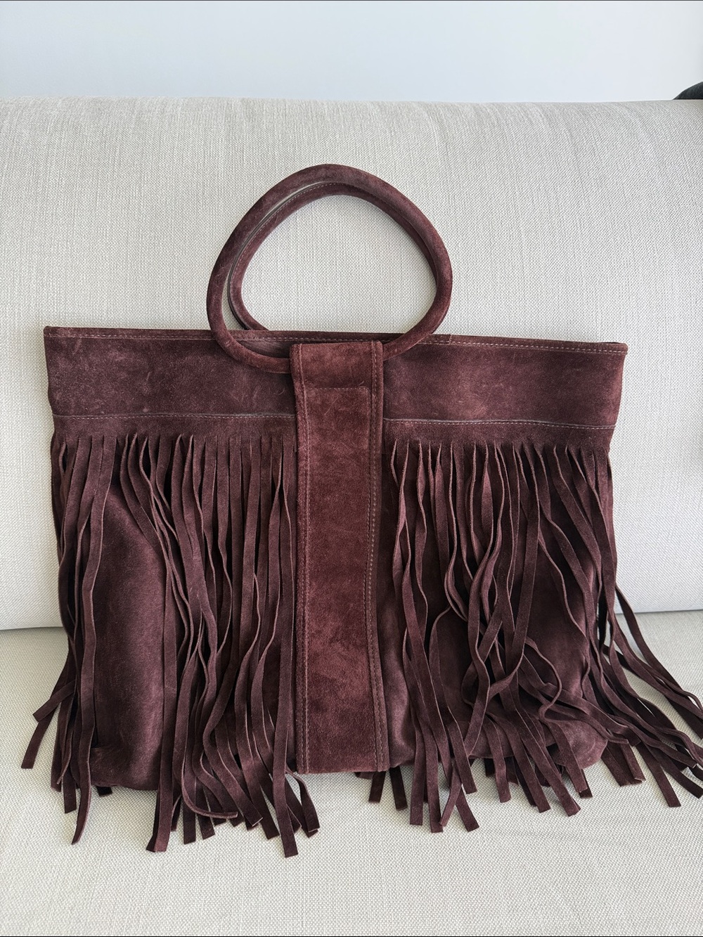 Lucky Brand Suede Fringe Tote in Deep Wine